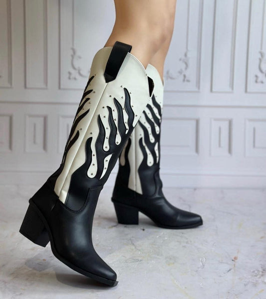 Fire white and black boots